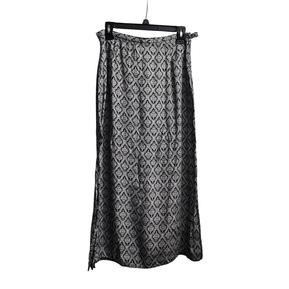 L'Amadei‎ Maxi Skirt Black & Gray Damask Print High Waist Elegant Size 14